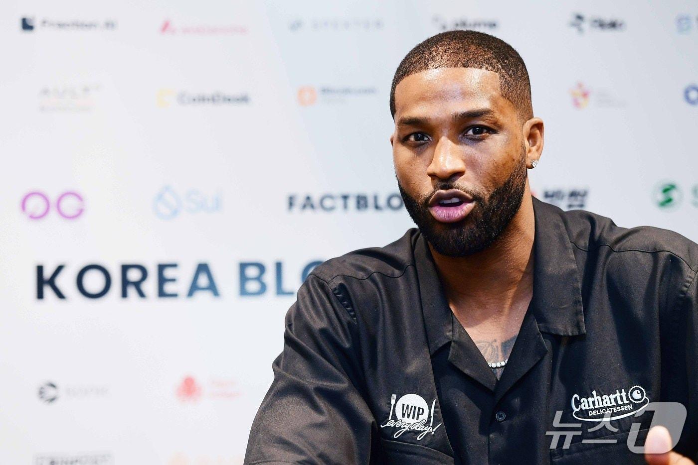  전 미국 프로농구(NBA) 선수 트리스탄 톰슨이 24일 서울 광진구 그랜드 워커힐 서울에서 뉴스1과 만나 인터뷰하고 있다. (팩트블록 제공) 2025.9.24./뉴스1