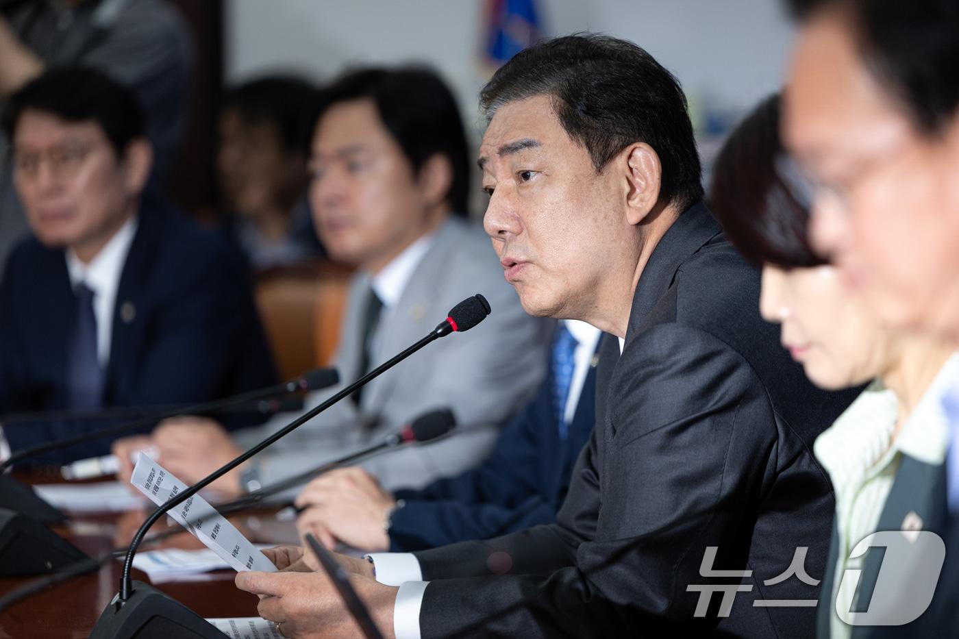 김병기 더불어민주당 원내대표가 25일 서울 여의도 국회에서 열린 정책조정회의에서 모두발언하고 있다. 2025.9.25/뉴스1 ⓒ News1 이승배 기자