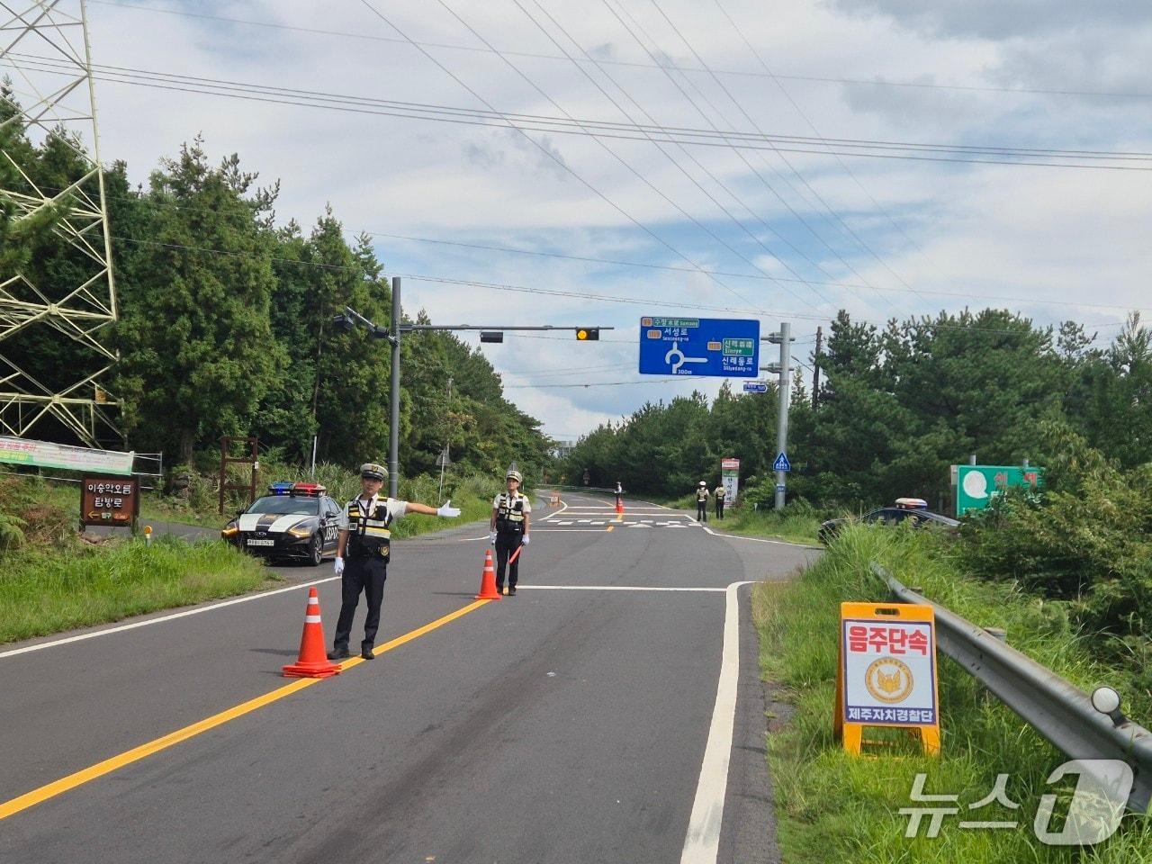 본문 이미지 - 제주자치경찰단 서귀포지역경찰대가 음주운전 특별단속을 하는 모습.&#40;서귀포지역경찰대 제공. 재판매 및 DB 금지&#41;