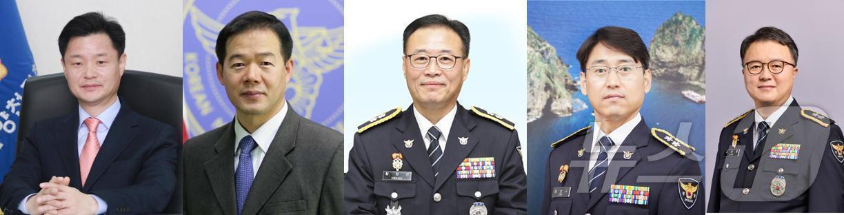 본문 이미지 - 경찰청 치안정감 승진자&#40;내정 포함&#41; 5명. 왼쪽부터 박정보 서울경찰청장, 한창훈 인청경찰청장, 황창선 경기남부경찰청장, 엄성규 부산경찰청장 직무대리, 김성희 경찰대학장 직무대리. 2025.09.25/뉴스1&#40;경찰청 제공&#41; ⓒ News1 김민수 기자