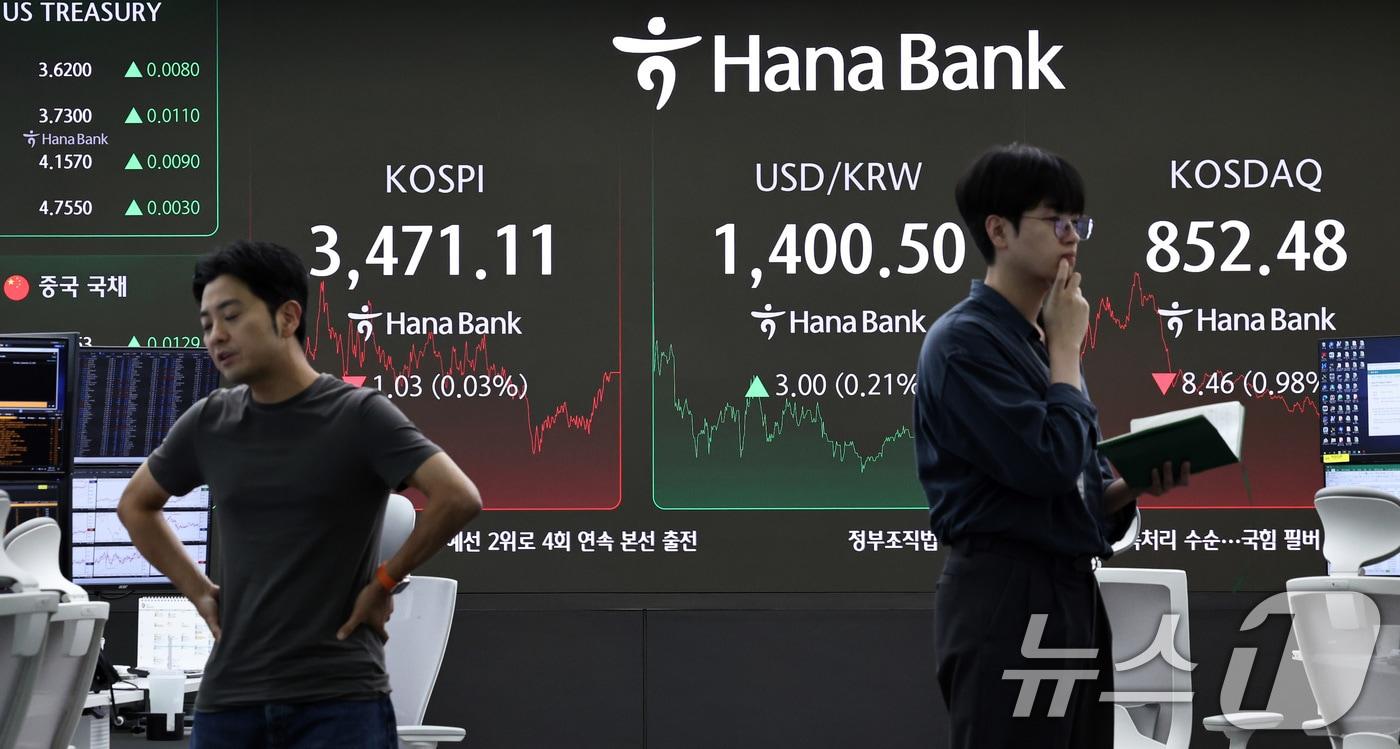25일 오후 서울 중구 하나은행 본점 딜링룸. 2025.9.25/뉴스1 ⓒ News1 구윤성 기자