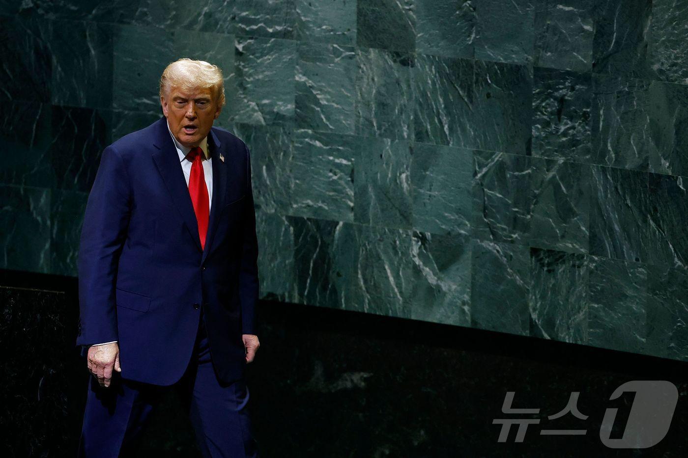 지난 23일&#40;현지시간&#41; 뉴욕에서 열린 유엔총회 연설에 나선 도널드 트럼프 미국 대통령. 2025.09.23 ⓒ AFP=뉴스1 ⓒ News1 이지예 객원기자