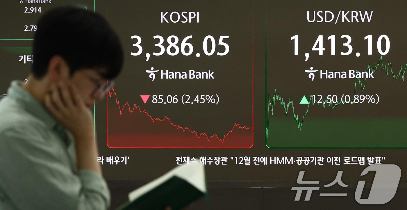 26일 오후 서울 중구 하나은행 본점 딜링룸 전광판. 2025.9.26/뉴스1 ⓒ News1 김민지 기자