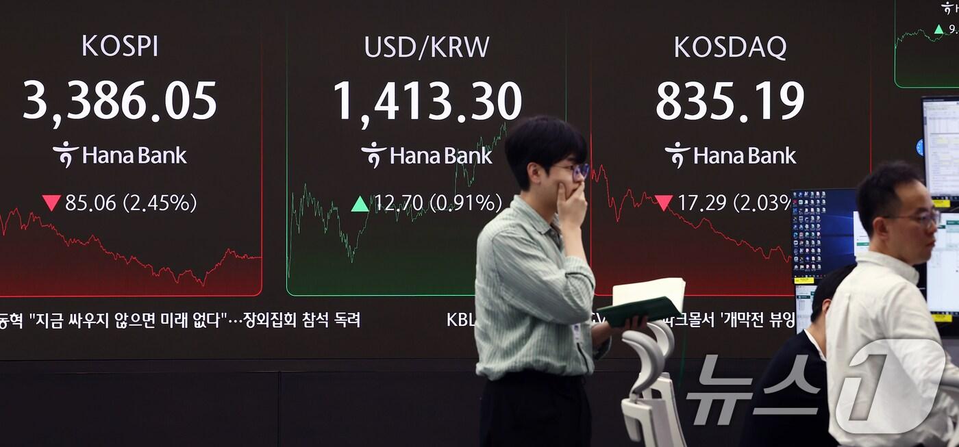 서울 중구 하나은행 본점 딜링룸 전광판에 코스피 종가가 나오고 있다. /뉴스1 ⓒ News1