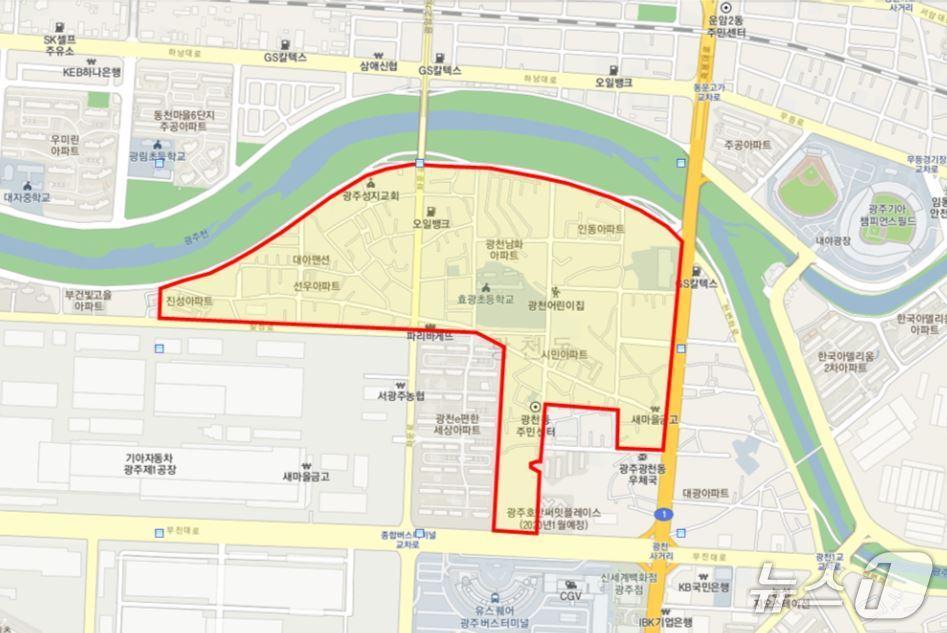 본문 이미지 - 광주 광천동재개발사업 예정 구역.(사진=광주 서구청 홈페이지 갈무리) 2025.9.28