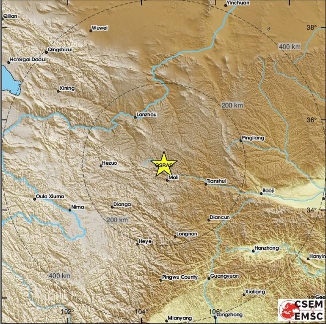 본문 이미지 -  中서북부 간쑤성 5.6 지진(유럽지중해지진센터 홈페이지)