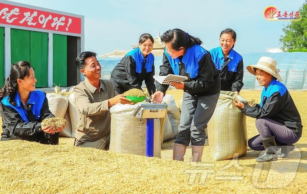 본문 이미지 - (평양 노동신문=뉴스1) = 북한 노동당 기관지 노동신문은 29일 문덕군 일꾼(간부)들과 농업근로자들의 벼가을계획이 넘쳐 수행되고 있다고 보도했다. [국내에서만 사용가능. 재배포 금지. DB 금지. For Use Only in the Republic of Korea. Redistribution Prohibited] rodongphoto@news1.kr