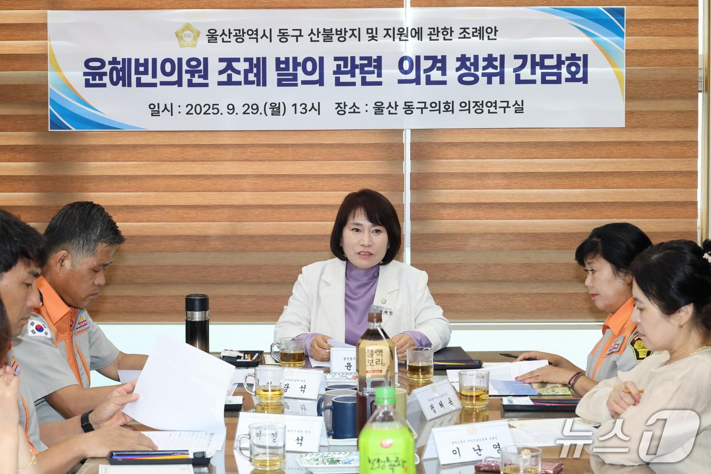 윤혜빈 동구의회 의원은 29일 의회 의정연구실에서 산불방지와 안심귀가 관련 조례안 2건에 대한 의견 청취 간담회를 개최했다.(울산 동구의회 제공. 재판매 및 DB금지)/뉴스1