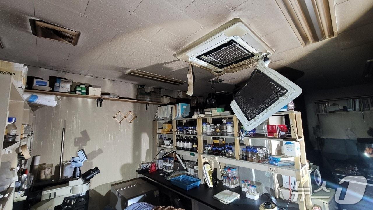 본문 이미지 - 지난 2일 밤 제주테크노파크 바이오센터에서 화재가 발생했다.(제주도소방안전본부 제공. 재판매 및 DB 금지)