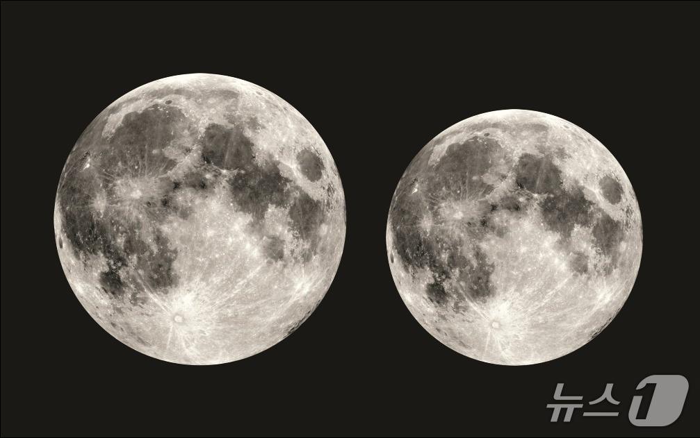 본문 이미지 -  슈퍼문&#40;왼쪽&#41;과 미니문&#40;오른쪽&#41; 크기 비교.&#40;고구려천문과학관 제공. 재판매 및 DB금지&#41;/뉴스1
