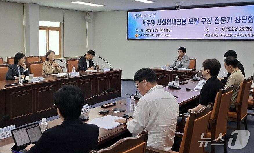 본문 이미지 - 29일 제주특별자치도의회 소회의실에서 열린 '제주형 사회연대금융 모델 구상 전문가 좌담회'.(한권 제주특별자치도의회 의원 제공, 재판매 및 DB 금지)