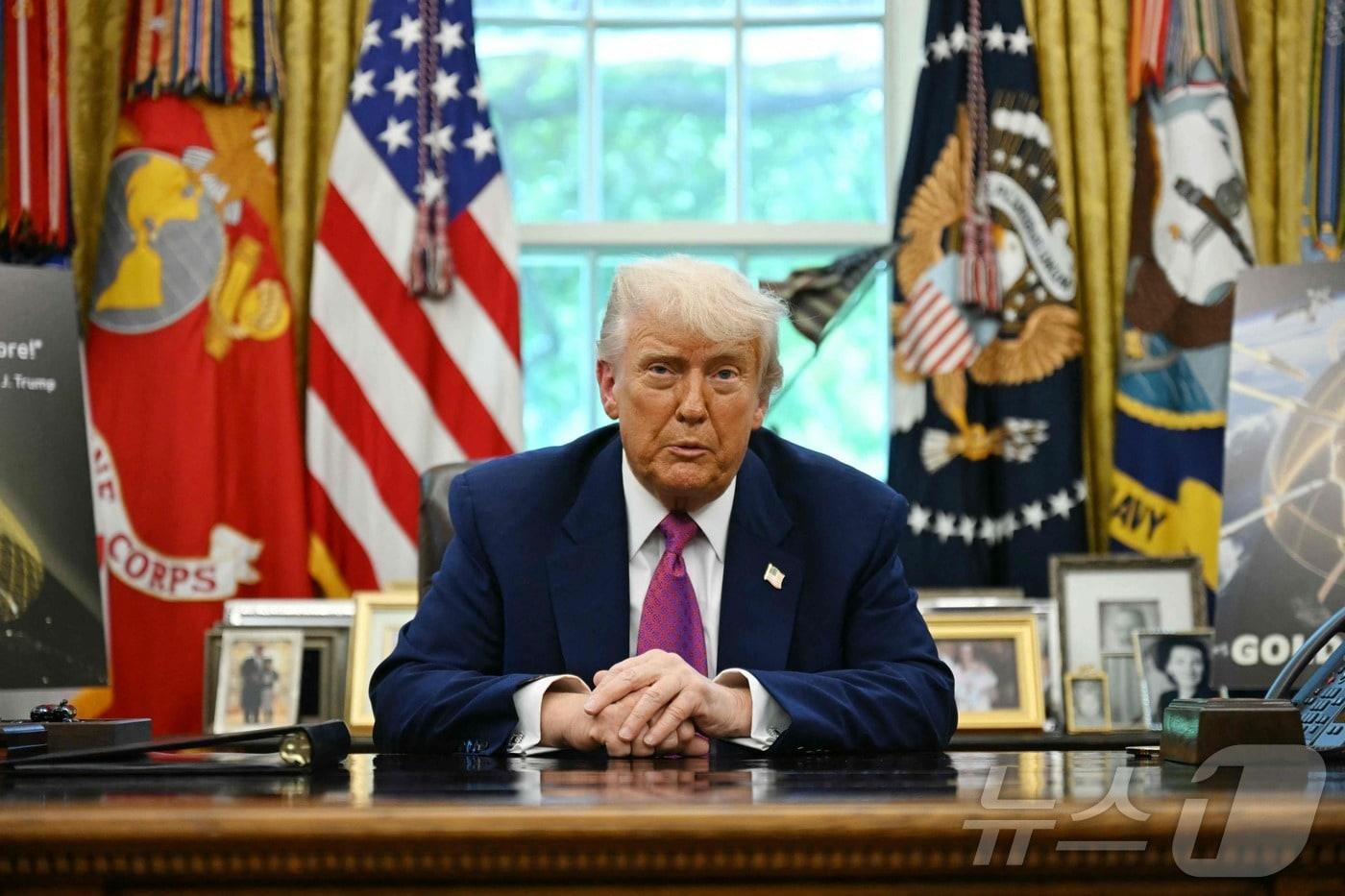 지난 5월 20일 도널드 트럼프 미국 대통령이 백악관 집무실에서 &#39;골든 돔 미사일 방어망&#39; 계획을 발표하고 있다. ⓒ AFP=뉴스1