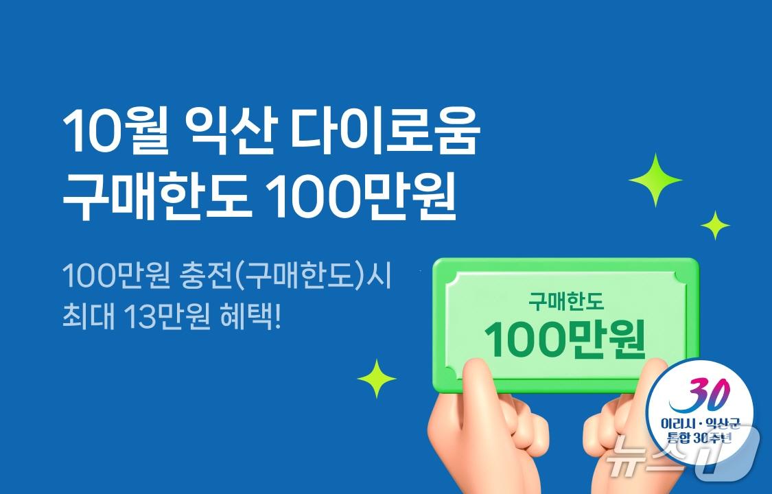 본문 이미지 - 익산시가 10월 한 달간 지역사랑상품권 &#39;다이로움&#39;의 개인별 구매한도를 60만 원에서 100만 원으로 확대한다.&#40;익산시 제공. 재판매 및 DB 금지&#41;