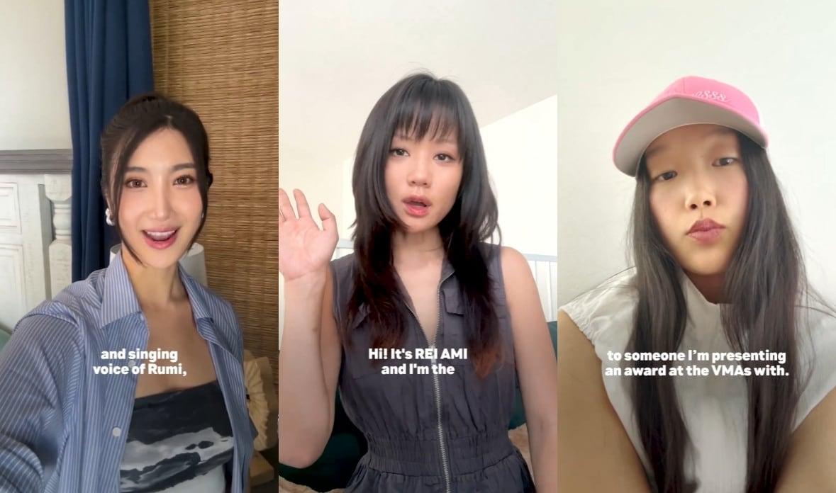 본문 이미지 - '케이팝 데몬 헌터스' 헌트릭스 가창자인 이재, 레이 아미, 오드리 누나(왼쪽부터, '2025 MTV VMA' SNS 갈무리)