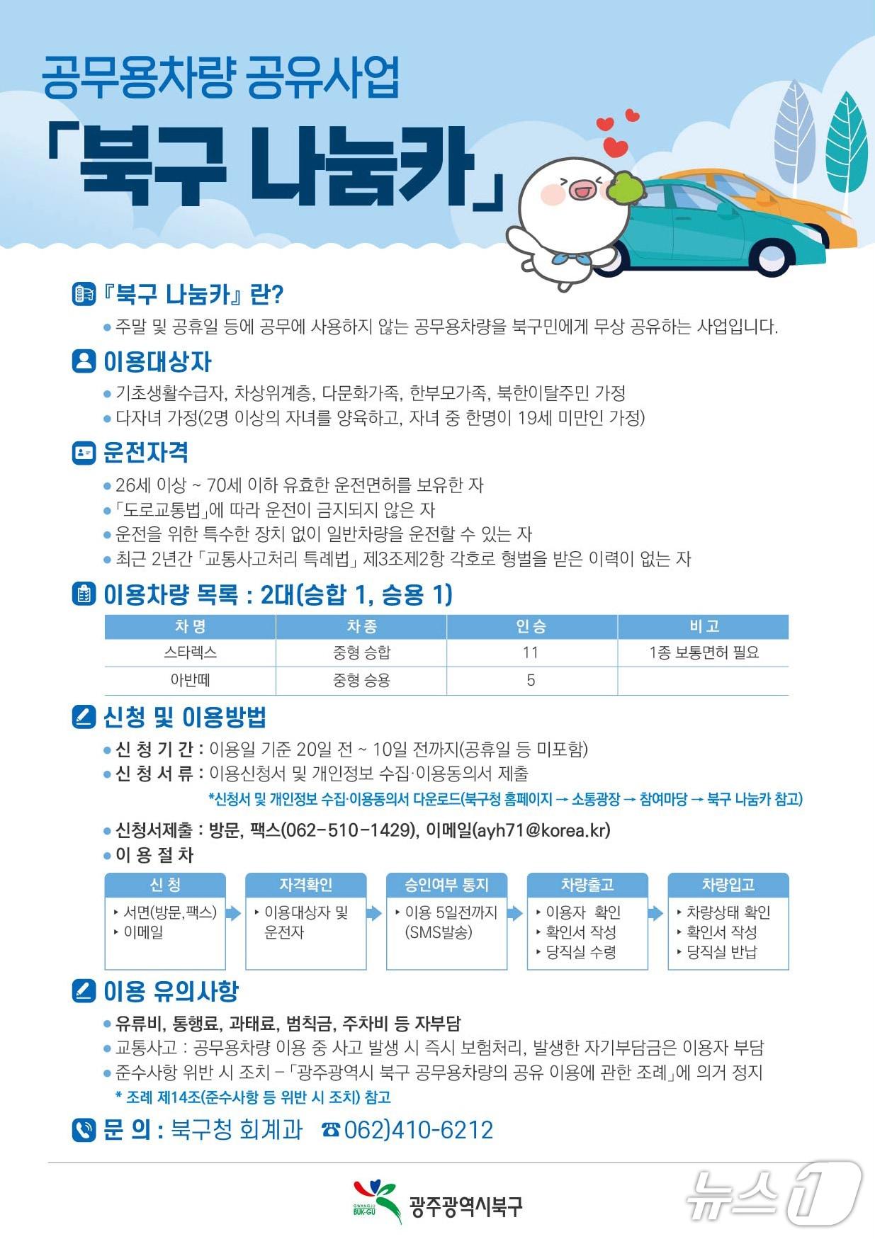 본문 이미지 - 광주 북구 나눔카 사업 포스터.(광주 북구 제공. 재판매 및 DB 금지)