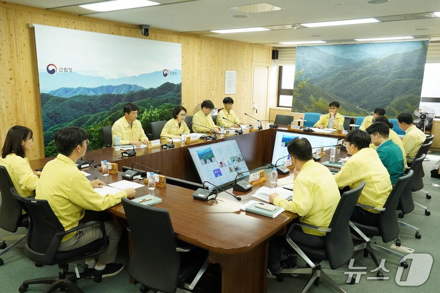 이미라 산림청 차장(가운데)이 정부대전청사에서 산림분야 재난안전사고 예방을 위한 관계기관 회의를 주재하고 있다. (산림청 제공.재판매 및 DB금지)/뉴스1 