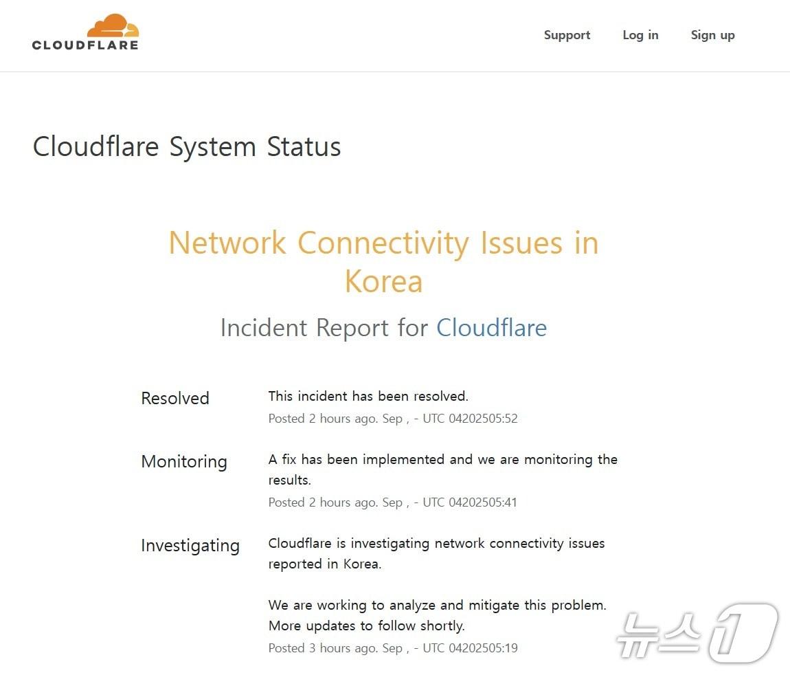 본문 이미지 - 클라우드플레어 시스템 상태 페이지 갈무리