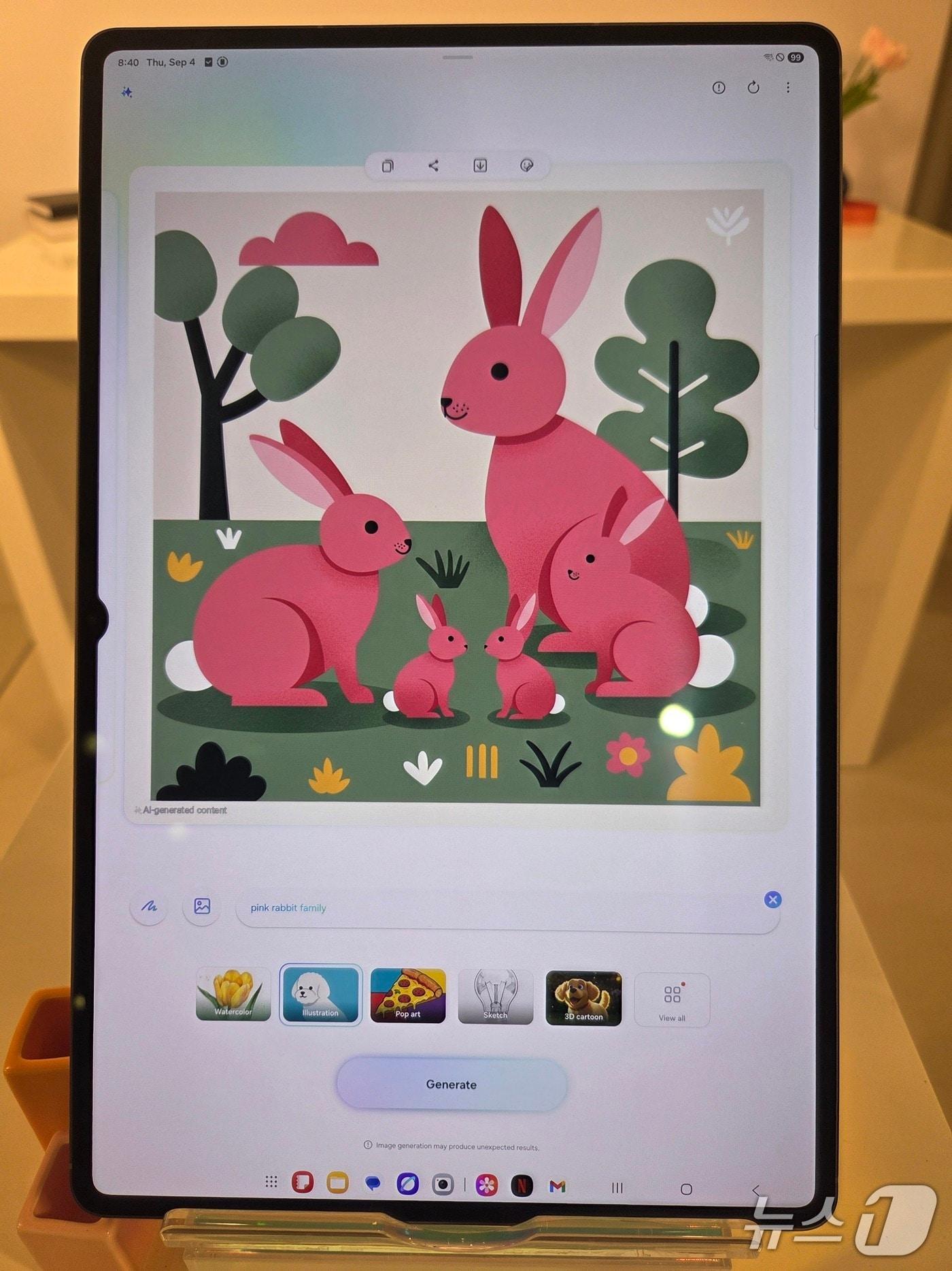 본문 이미지 - 갤럭시탭S11으로 &#39;분홍 토끼 가족&#39;을 입력하고 그린 그림. 2025.9.4/뉴스1 ⓒ 뉴스1 박주평 기자 