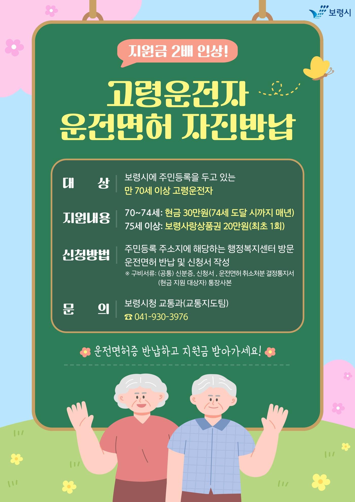 본문 이미지 - &#39;고령자 운전면허 반납 지원금&#39; 포스터.&#40;보령시 제공. 재판매 및 DB금지&#41;/뉴스1