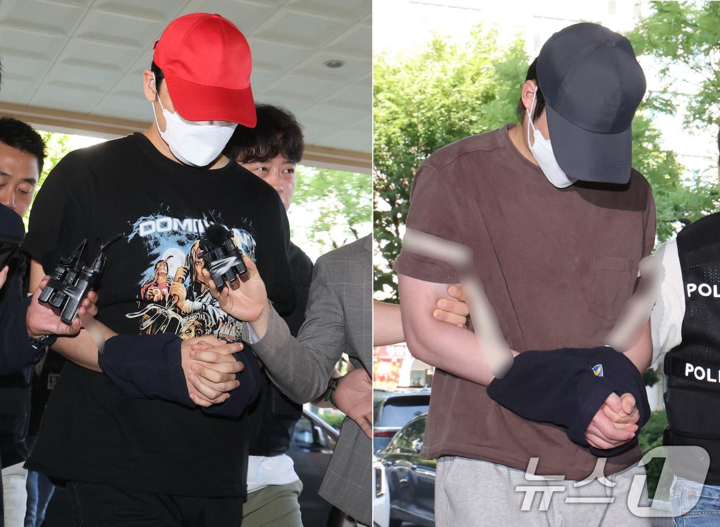 본문 이미지 - 초등학생들을 유괴하려 한 혐의로 긴급체포된 20대 남성 3명 중 A씨와 B씨가 5일 오전 서울 마포구 서울서부지방법원에서 열린 구속 전 피의자심문&#40;영장실질심사&#41;에 출석하고 있다. 이들은 지난달 28일 서대문구 홍은동의 한 초등학교 인근에서 장소를 옮겨가며 총 3차례에 걸쳐 초등학생을 대상으로 범행을 시도했었다. 2025.9.5/뉴스1 ⓒ News1 이광호 기자