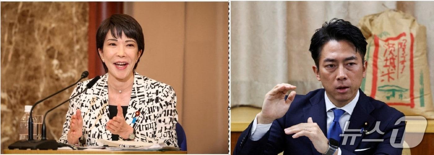 본문 이미지 - 다카이치 사나에 일본 전 경제안보담당상과 고이즈미 신지로 일본 농림수산상 <자료사진> ⓒ 로이터=뉴스1