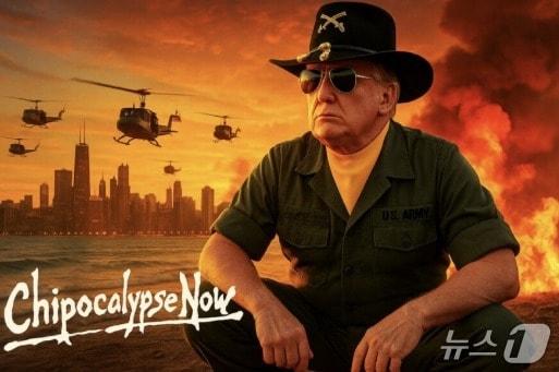 본문 이미지 - 도널드 트럼프 미국 대통령이 7일&#40;현지시간&#41; 트루스소셜에 영화 &#39;지옥의 묵시록&#39;을 패러디한 인공지능&#40;AI&#41; 생성 이미지를 게재하며 시카고에 군 투입을 시사했다.