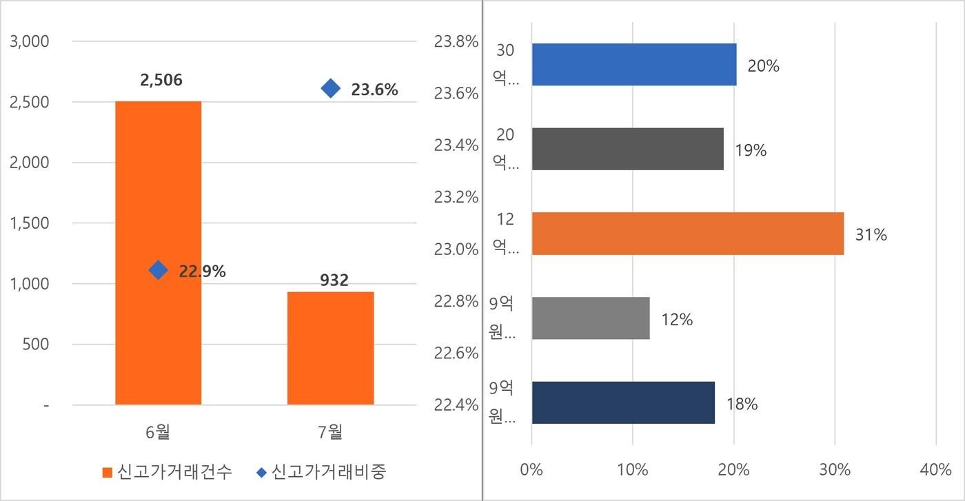 6·7월 신고가 거래 건수 및 비중과 가격대별 신고가 거래 비중&#40;직방 제공&#41; / 뉴스1ⓒ news1