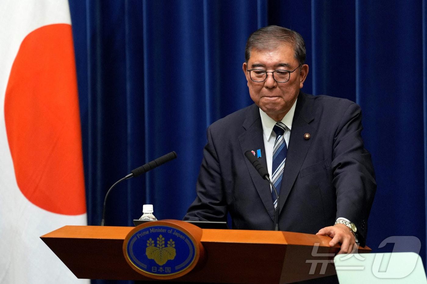 이시바 시게루 일본 총리가 2025년 9월 7일 일본 도쿄에서 사임을 발표하며 기자회견을 하고 있다. 2025.09.07 ⓒ 로이터=뉴스1 ⓒ News1 강서연 기자
