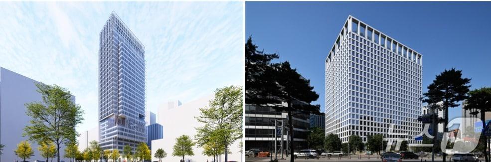 본문 이미지 - 여의도 복합시설(왼쪽)·남산스퀘어(오른쪽) 예상 조감도 뉴스1ⓒ news1