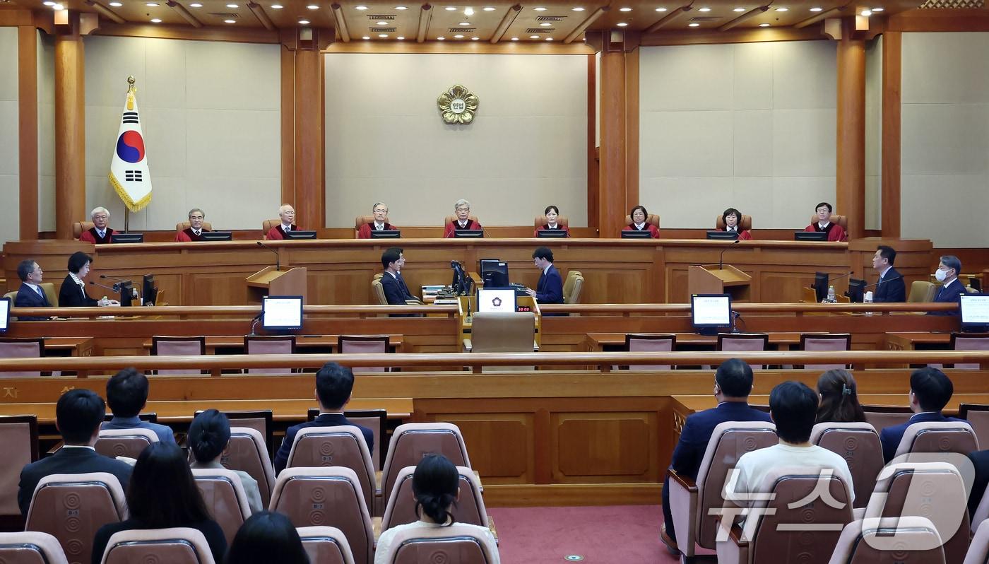 헌법재판관들이 지난 9월 9일 오후 서울 종로구 재동 헌법재판소 대심판정에서 자리하고 있다. 2025.9.9/뉴스1 ⓒ News1 박정호 기자