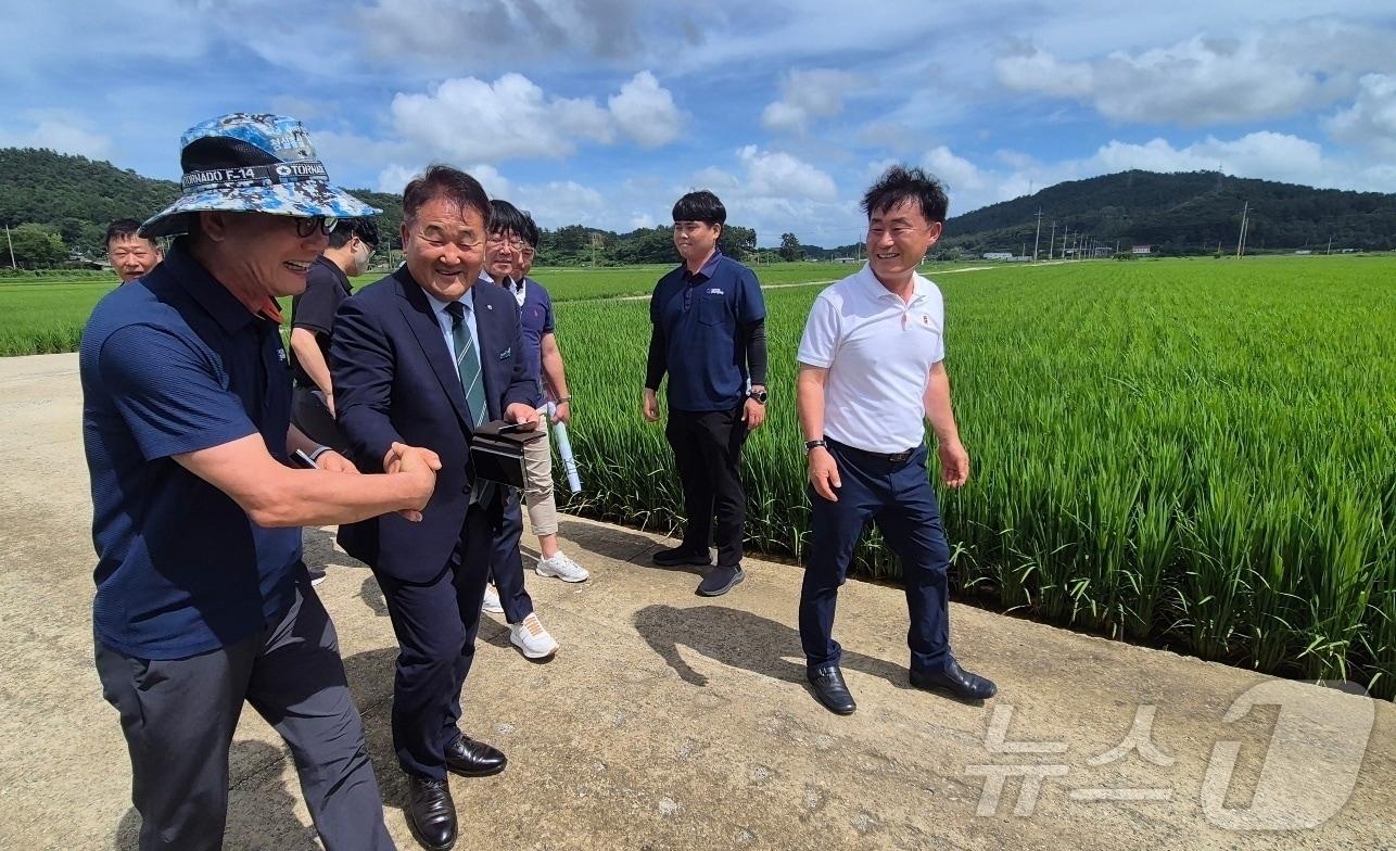 본문 이미지 - 전남 나주 동강면 소재 지금강이엔지의 벼 선진농법 시험포장 견학이 이어지고 있다.&#40;지금강이엔지 제공, 재배포 및 DB 금지&#41;/뉴스1