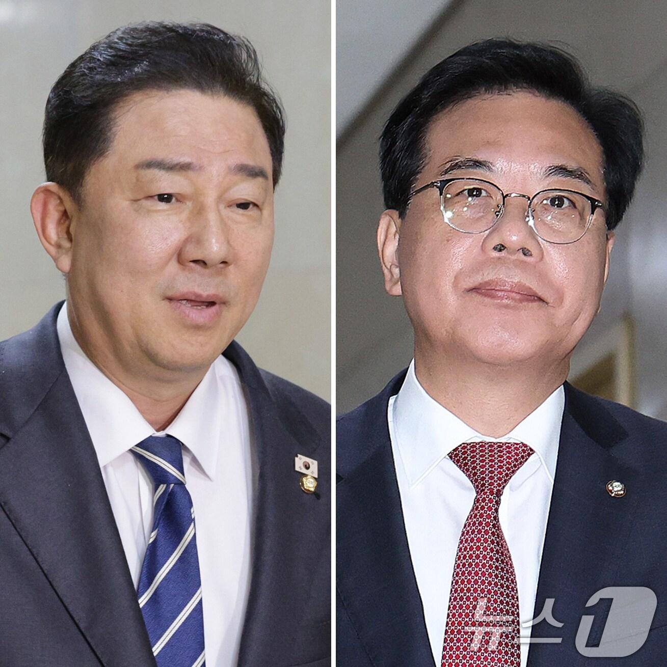 본문 이미지 - 김병기 더불어민주당 원내대표(왼쪽), 송언석 국민의힘 원내대표가 9일 오후 서울 여의도 국회에서 여야 원내대표 회동을 위해 운영위원장실로 들어서고 있다. 2025.9.9/뉴스1 ⓒ News1 신웅수 기자