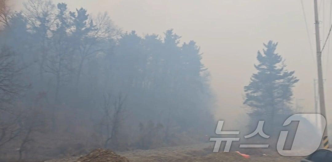 본문 이미지 - 10일 오후 3시 14분쯤 경북 의성군 의성읍 비봉리의 한 야산에서 불이 나 당국이 진화하고 있다.(독자 제공.재판매 및 DB 금지)2026.1.10/뉴스1 ⓒ News1 이성덕 기자