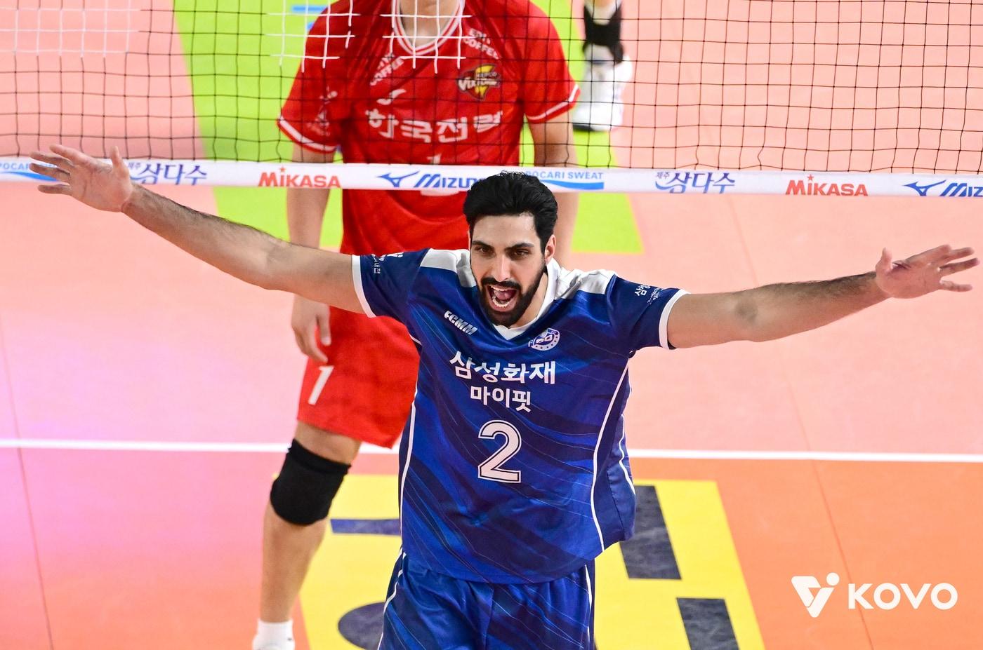 삼성화재 외국인 선수 아히는 10일 대전 충무체육관에서 열린 2025-26 V리그 남자부 4라운드 한국전력과 홈 경기에서 35점을 기록해 팀의 3-2 승리를 이끌었다. (KOVO 제공)