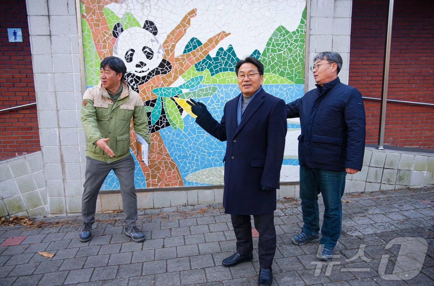 강기정 광주시장이 이재명 대통령과 시진핑 중국 국가주석의 한중 정상회담 결과로 판다가 올 것에 대비해 10일 광주 우치동물원을 찾아 점검하고 있다.(광주시 제공. 재배포 및 DB 금지)