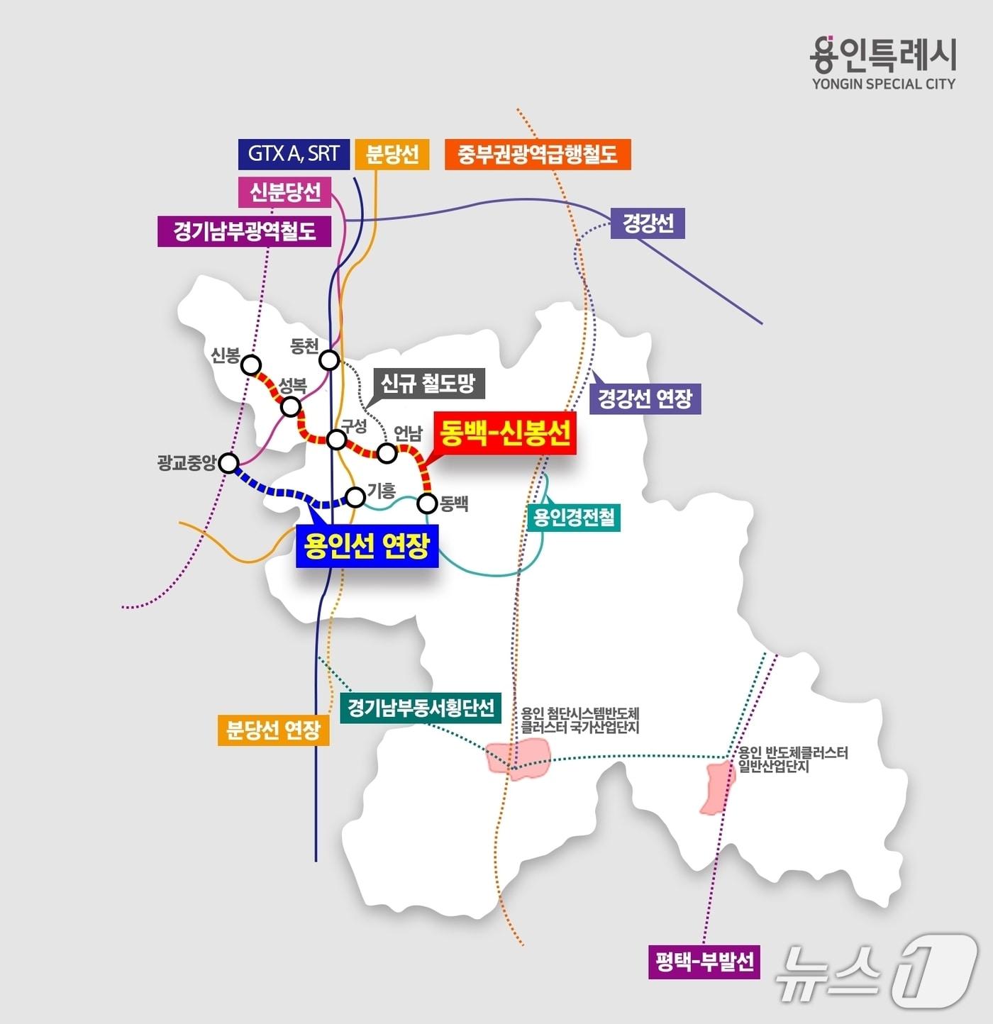 본문 이미지 - 용인시가 추진하고 있는 철도 사업 노선도.(용인시 제공)
