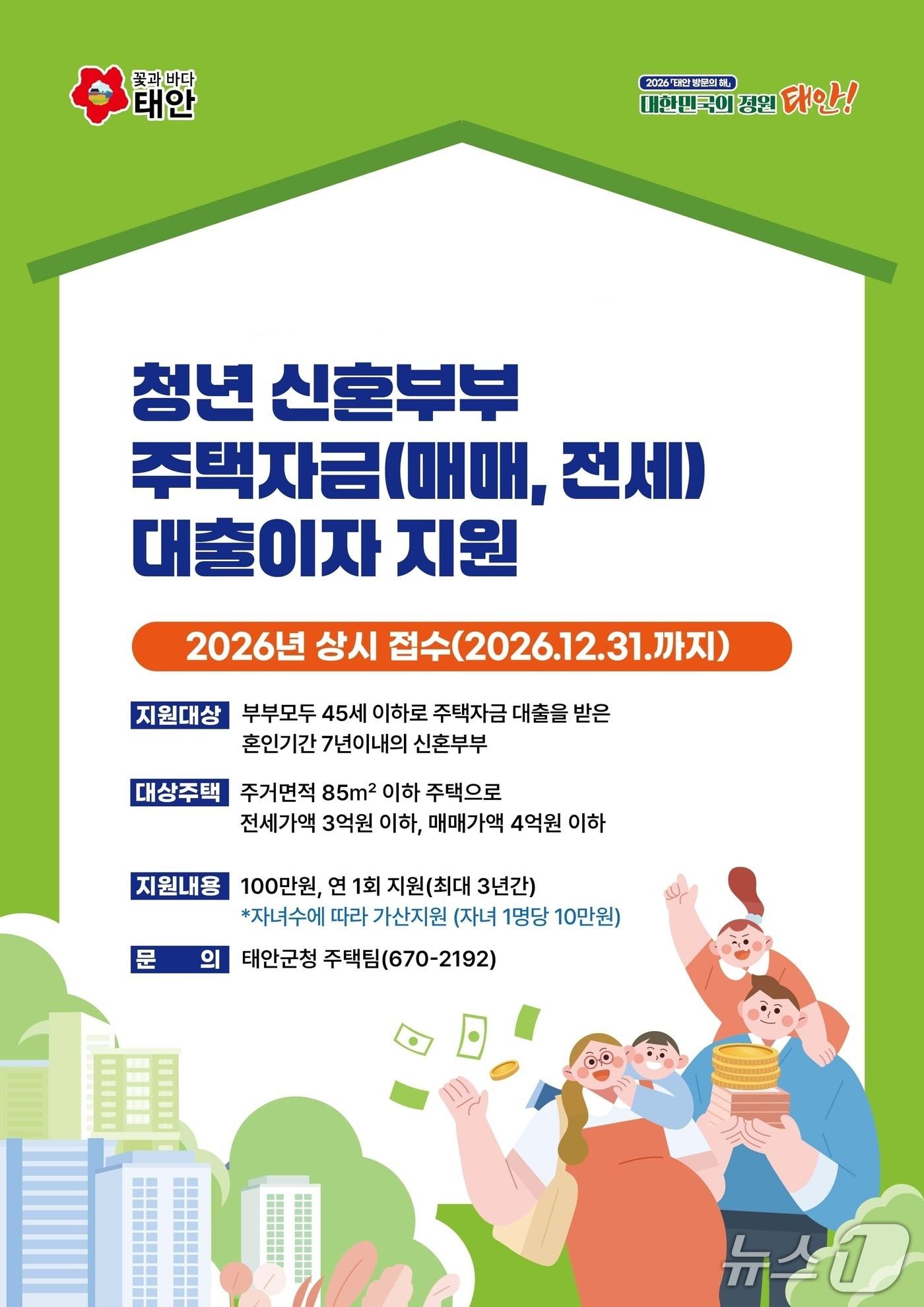 본문 이미지 - 신혼부부 주택자금 대출 이자 지원 사업 홍보물(태안군 제공. 재판매 및 DB금지)2026.1.13/뉴스1