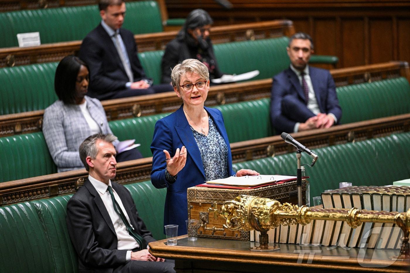 이베트 쿠퍼 영국 외무장관이 13일(현지시간) 런던 하원에서 이란 관련 성명을 발표하고 있다. 2026.1.13 ⓒ 로이터=뉴스1 ⓒ News1 김경민 기자