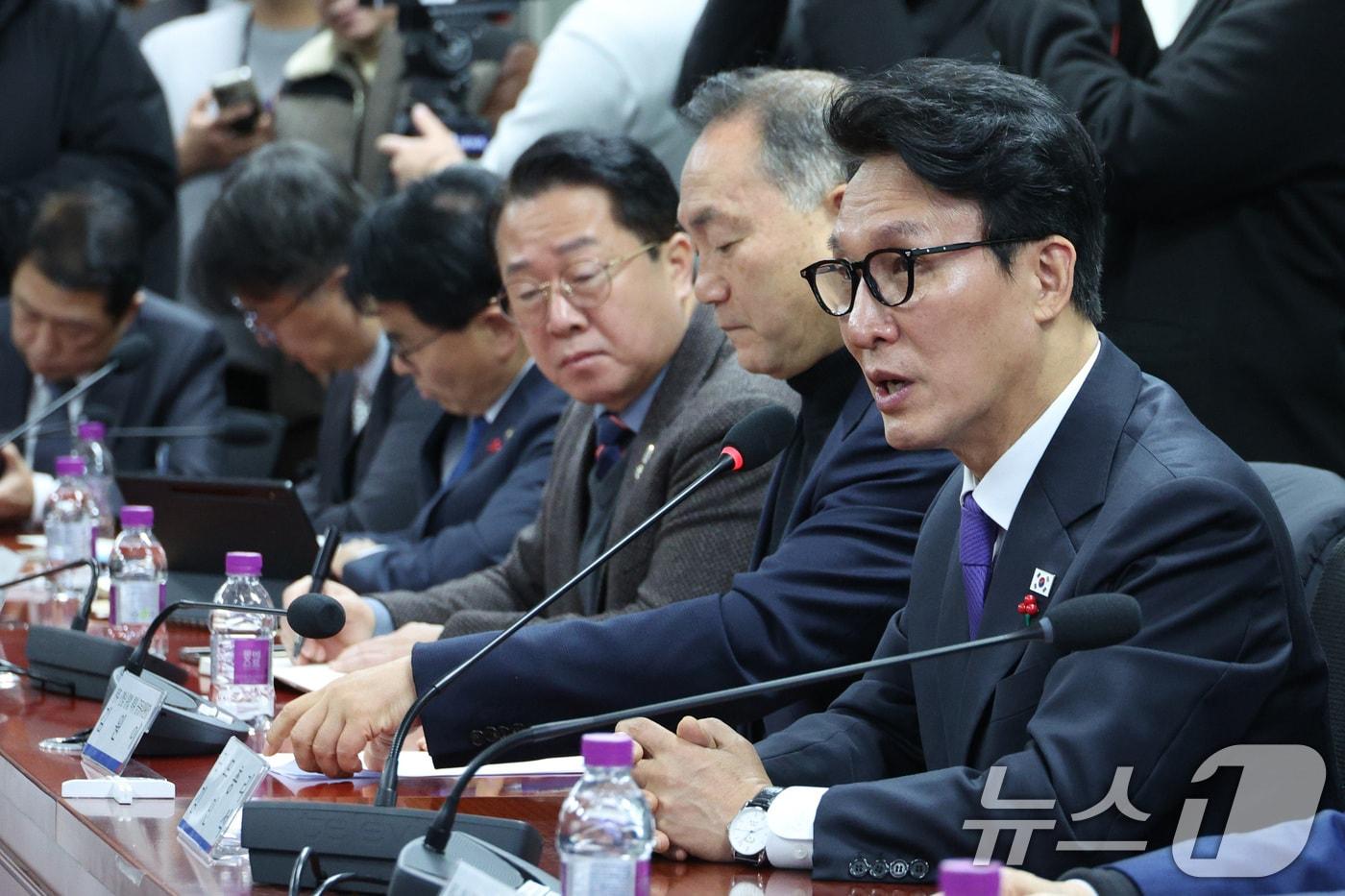 김민석 국무총리가 14일 서울 여의도 국회 의원회관에서 열린 광주·전남 통합추진 특위 간담회에서 발언하고 있다. 2026.1.14/뉴스1 ⓒ News1 신웅수 기자