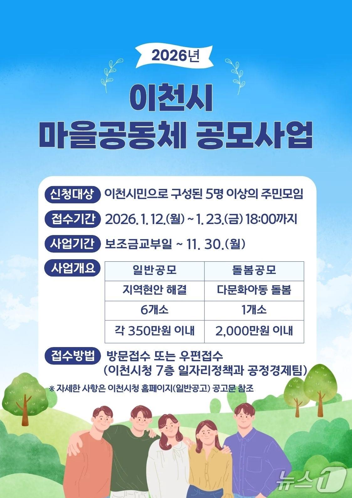 본문 이미지 - '2026년 이천시 마을공동체 공모사업' 홍보 포스터.(이천시 제공)