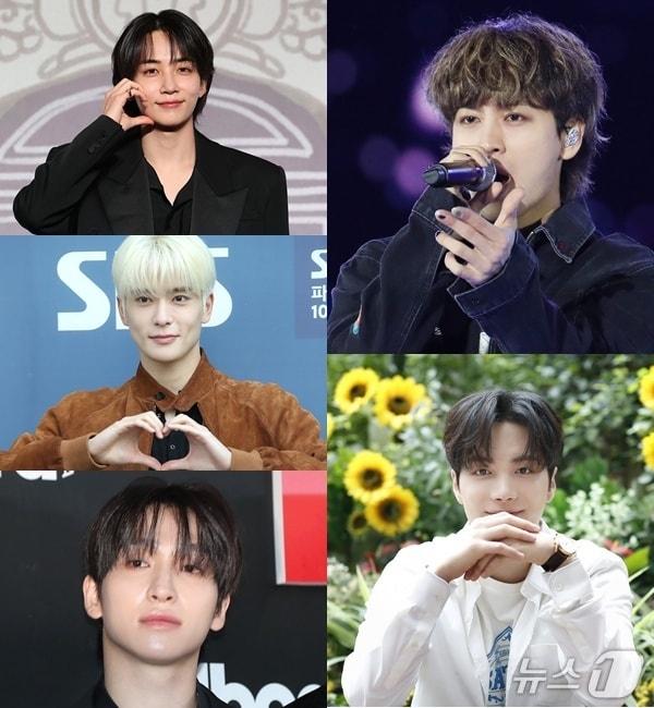 본문 이미지 - 올해 제대하는 가수 세븐틴 정한(왼쪽 위부터 시계방향), 송윤형, 김종현, 상연, 재현ⓒ 뉴스1
