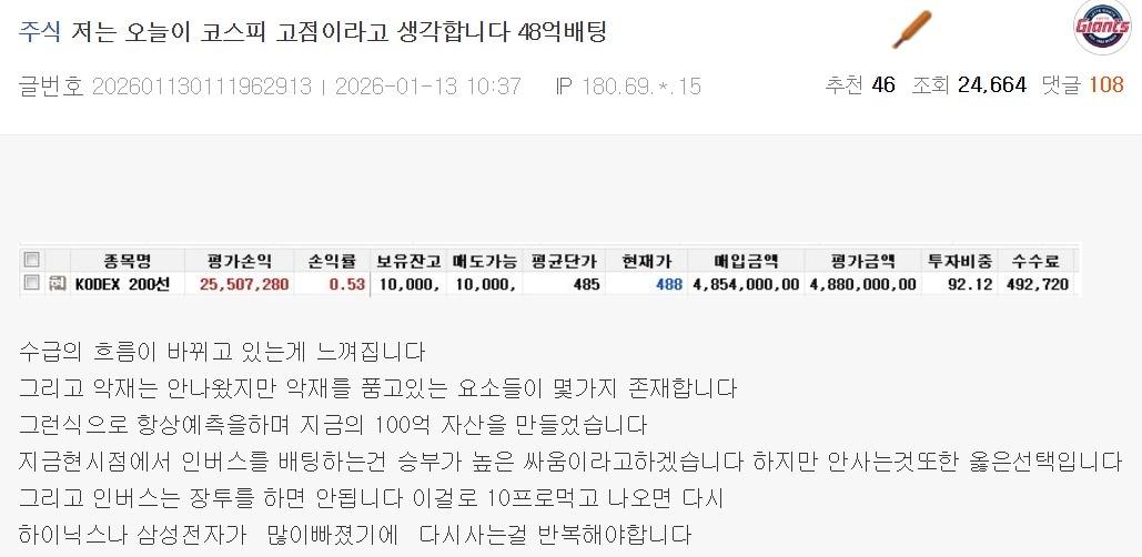 본문 이미지 -  한 커뮤니티에 올라온 'KODEX 200선물인버스2X' 투자자 계좌 수익률 화면 갈무리