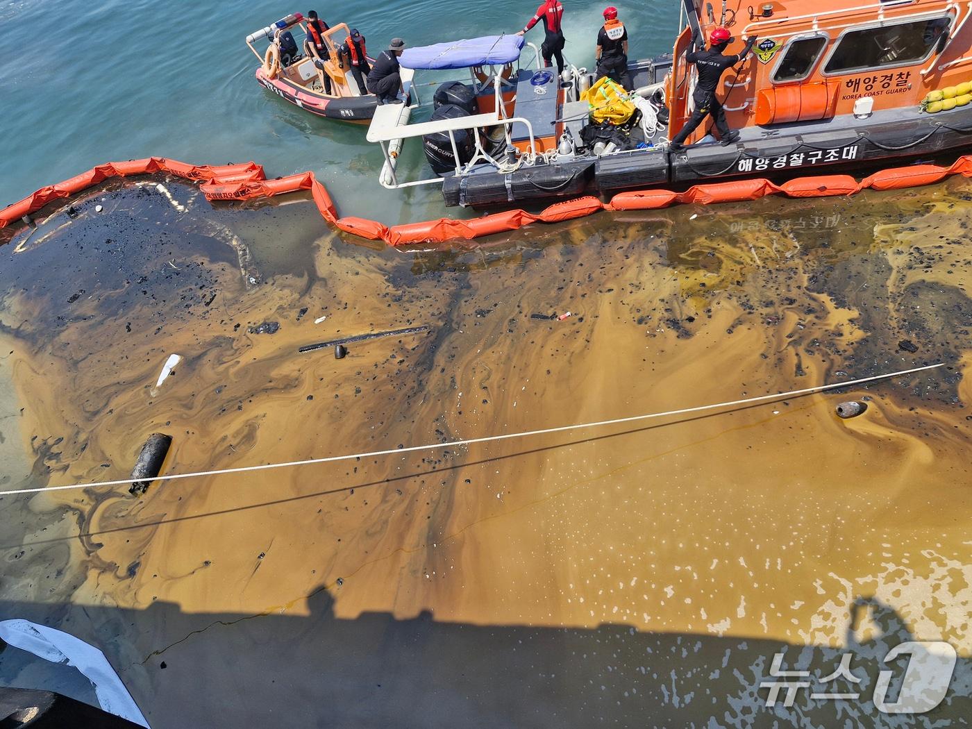 본문 이미지 - 해양 방제작업(중부지방해양경찰청 제공/뉴스1)