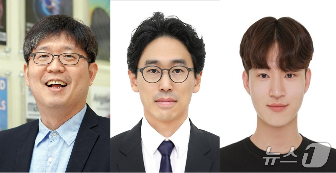 본문 이미지 - 15일 포스텍(포항공대) 기계공학과 화학광학과 전자전기공학과 융합대학원 노준석 교수(왼쪽)과 한국표준과학연구원 최원재 박사(가운데), 포스텍 기계공학과 통합과정 이건 씨가 세계최초로 '주파수 다중화 탄성 메타표면 기술'을 개발하는데 성공했다고 밝혔다. (포스텍제공, 재판매 및 DB금지) 2026.1.15/뉴스1