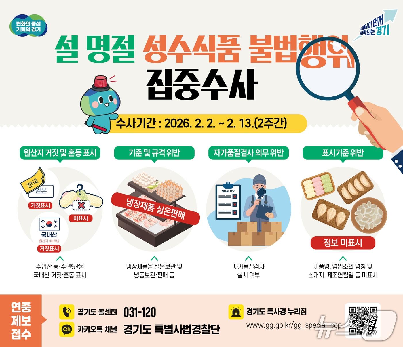 본문 이미지 - 설 명절 성수식품 불법행위 집중수사 그래픽.(경기도 제공. 재판매 및 DB금지)