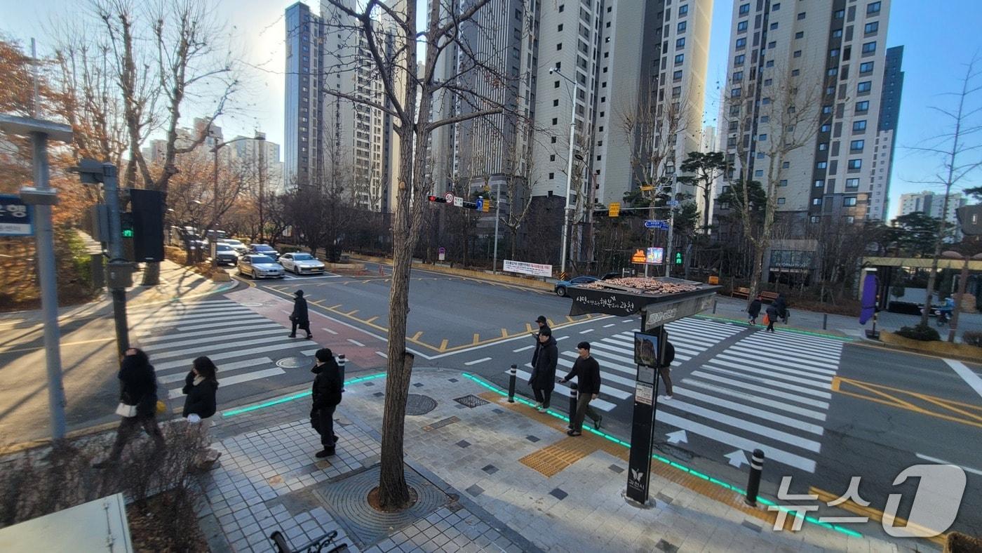 본문 이미지 - 시차제 동시 보행신호.(과천시 제공)