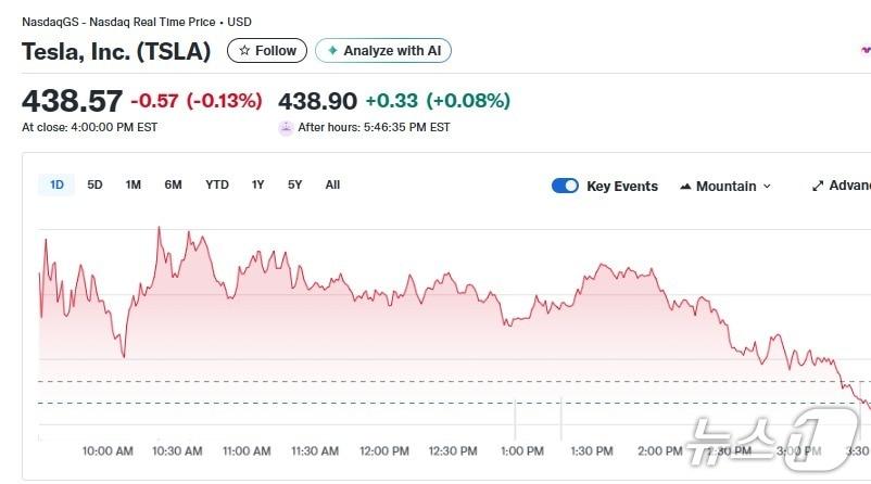 본문 이미지 - 테슬라 일일 주가추이 - 야후 파이낸스 갈무리