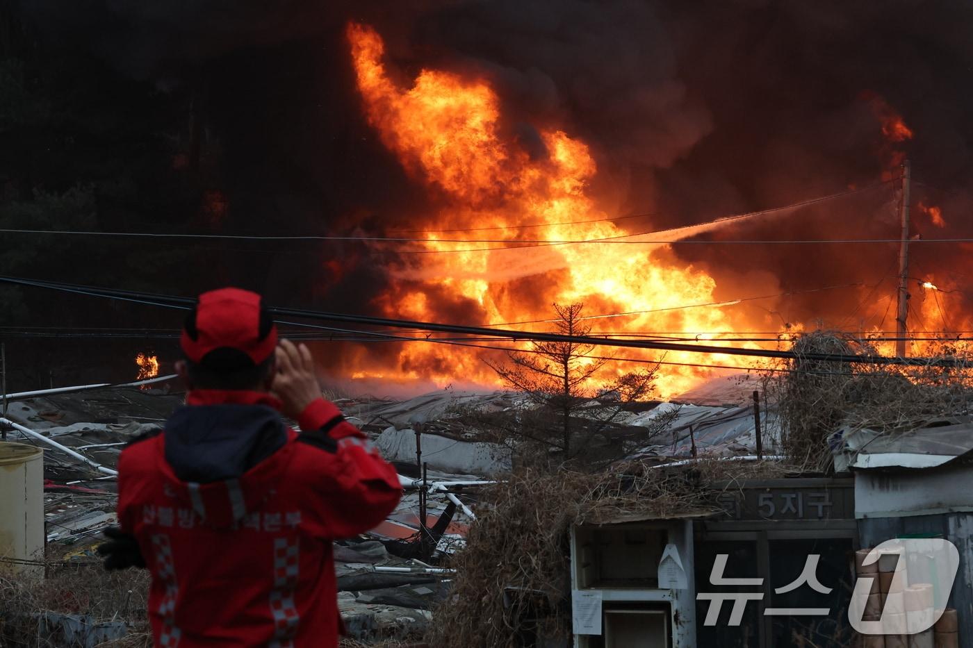 본문 이미지 - 16일 오전 서울 강남구 개포동 구룡마을에서 불이 나 소방대원들이 진화작업을 벌이고 있다. ⓒ News1 김진환 기자