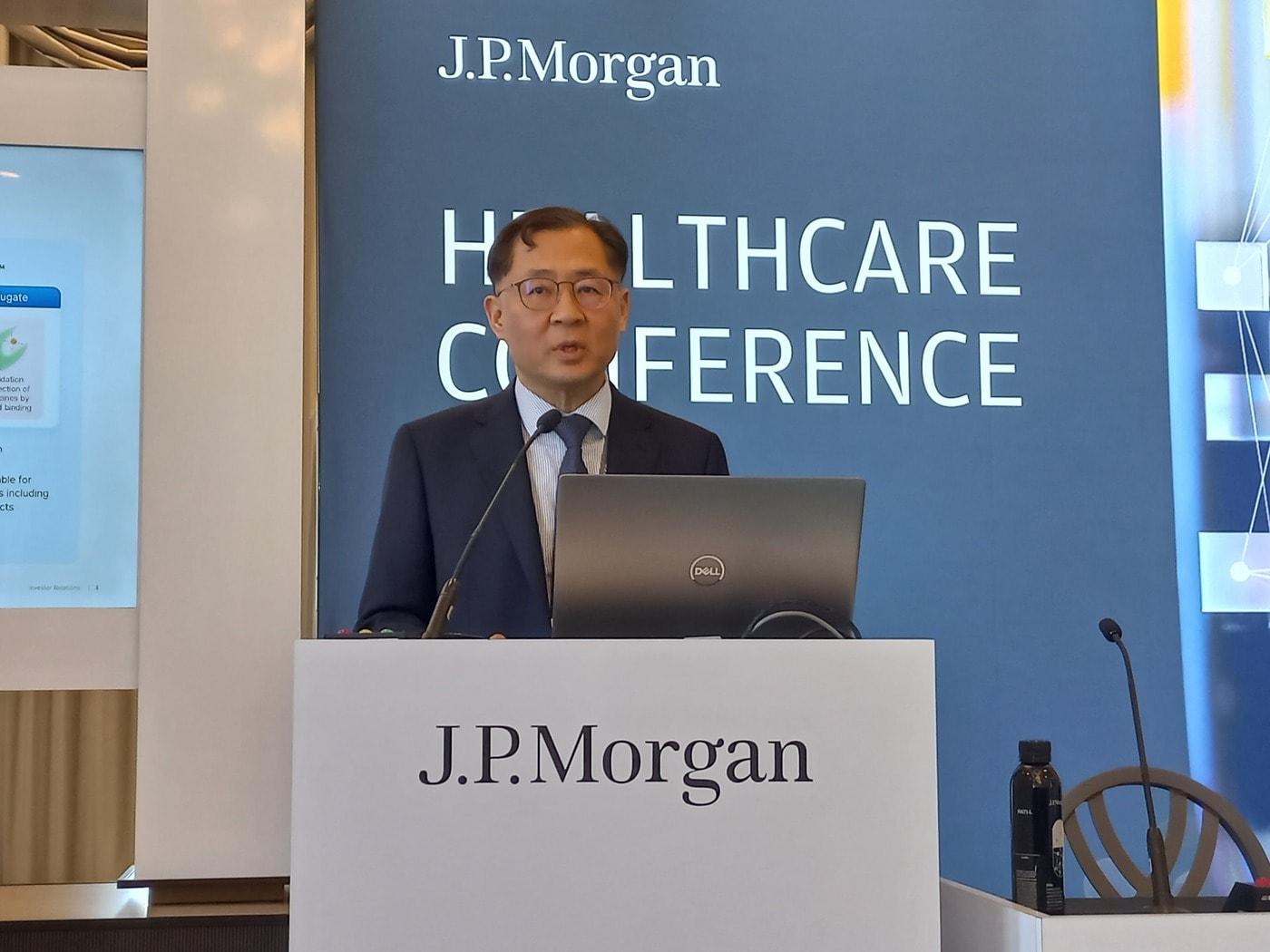 본문 이미지 -  2026 JP모건 헬스케어 콘퍼런스 APAC 트랙 발표를 진행한 전태연 알테오젠 대표. (알테오젠 제공)
