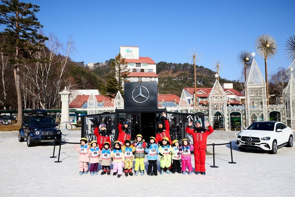 본문 이미지 - 평창 모나 용평 리조트에서 열린 한성자동차 '어린이 스키 강습 프로그램' 현장 모습. (한성차 제공)